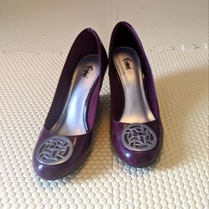 Patent Burgundy Wedge Heels Size 8.5